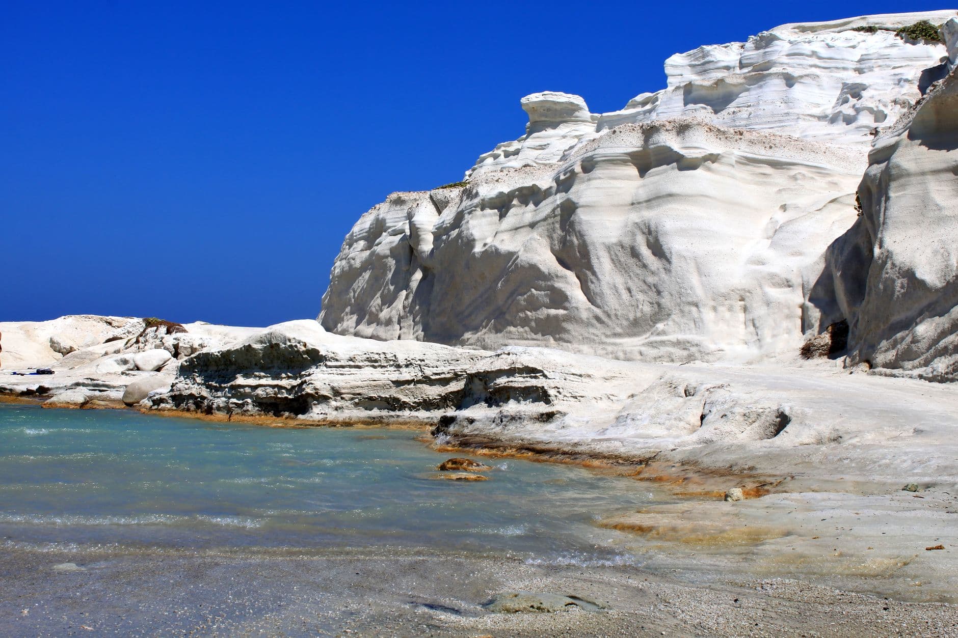 White rock formations and azure water at Sarakiniko beach, Milos